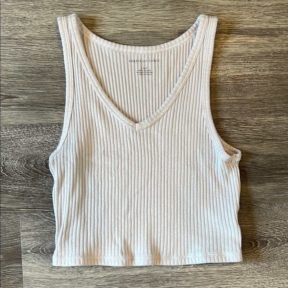 American Eagle Outfitters White Ribbed Crop Tank Top